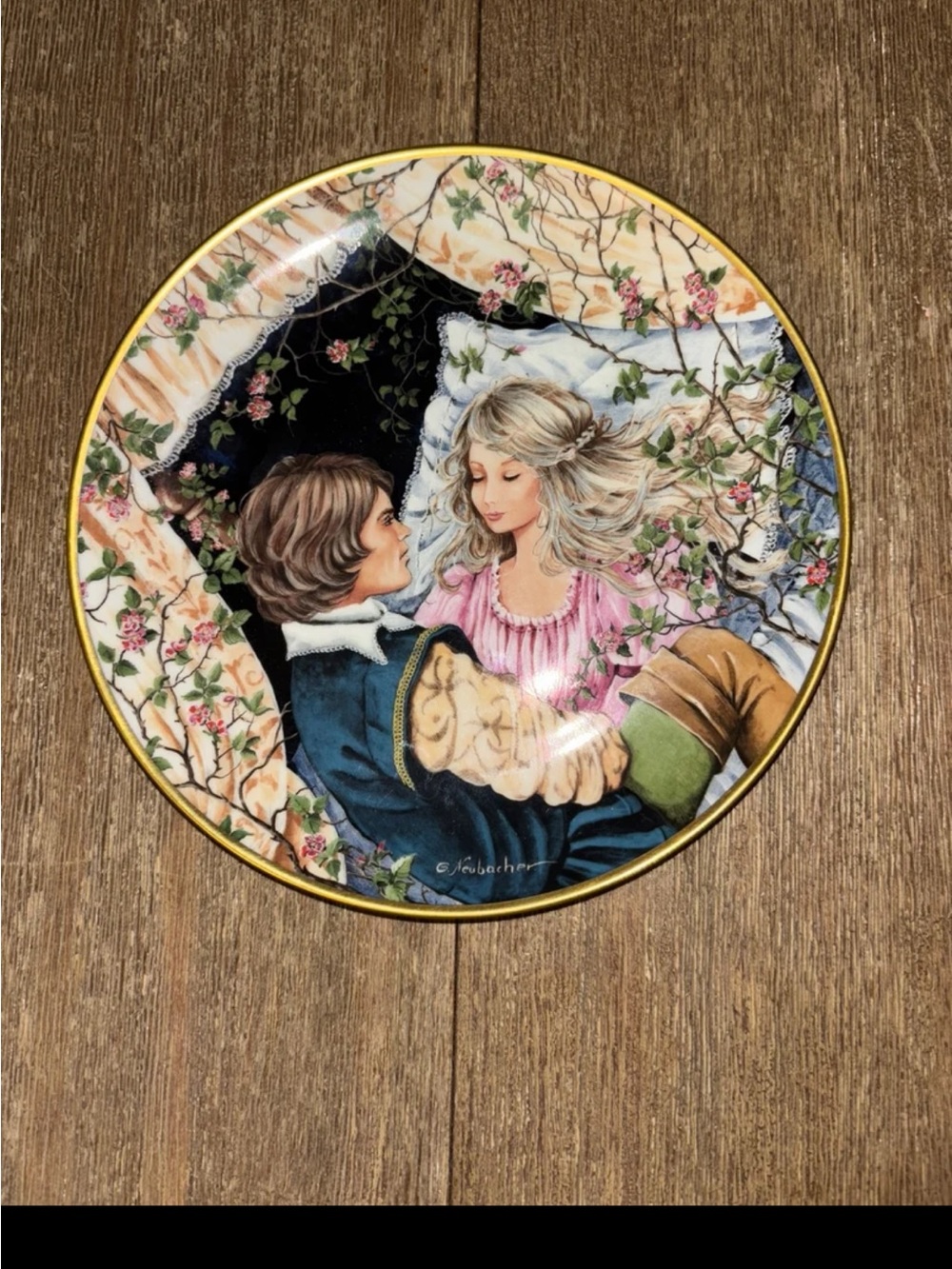 Romantic Decorative Collector Plate - Floral Scene with Couple